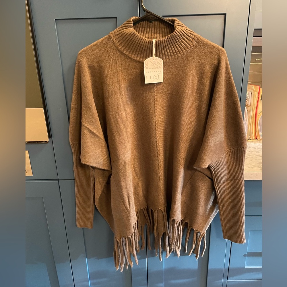 NWT Coco + Carmen Heavenly Luxe Sweater Size S/M Mock Neck Fringe Green Womens